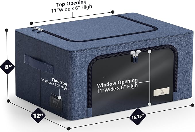 Sorbus Storage Bins with Metal Frame - Stackable & Foldable Clothes Organizer Bags - Oxford Fabric Storage Containers with Large Clear Window & Carry Handles, Bedroom Organization for Bedding & Linen - Image 3