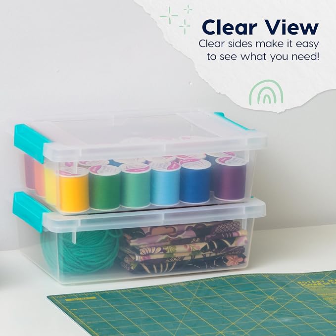 IRIS USA Storage Bins with Lids |Made in USA| 2 Qt - (6-Pack) - Clear | Sensory Craft Organizers, Plastic Clip Box Totes, Flat Containers for Organizing Paper, Office, Art & Study Supplies - Image 7