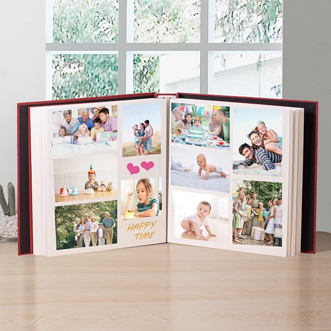 Super Large Photo Album Self Adhesive Scrapbook Album for 4×6 5×7 8×10 10×12 or Bigger Pictures DIY Magnetic Linen Cover Album 80Sheets/160Pages DIY Photo Album(Red) - Image 4