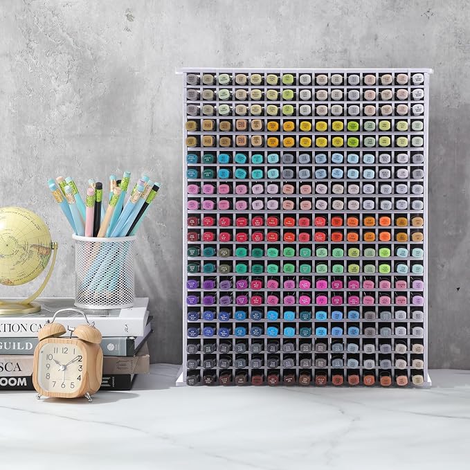 2 Pack Marker Storage Organizer, 600 Slots Total Art Supply Holder for Desk, Marker Rack with Removable Dividers for Colored Pencils & Paint Brushes (16.73 x 13.58 x 5.12 inch) - Image 5