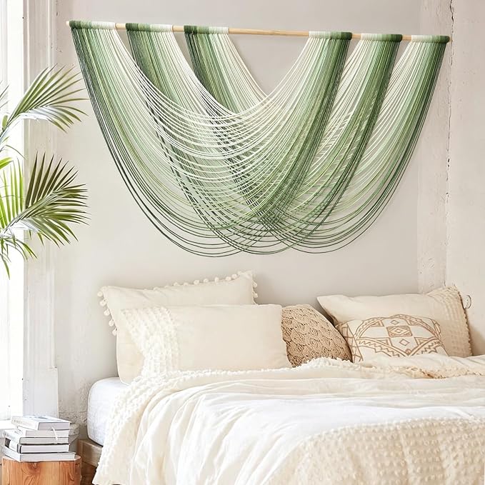 Macrame Wall Hanging Large Dip Dyed Boho Green Wall Art Decor 57"W*31"L | For Living Room Bedroom Styling Entryway Decor, Handmade Fiber Art, Textured Wall Artwork, Housewarming Gift, Ready to Hang - Image 3