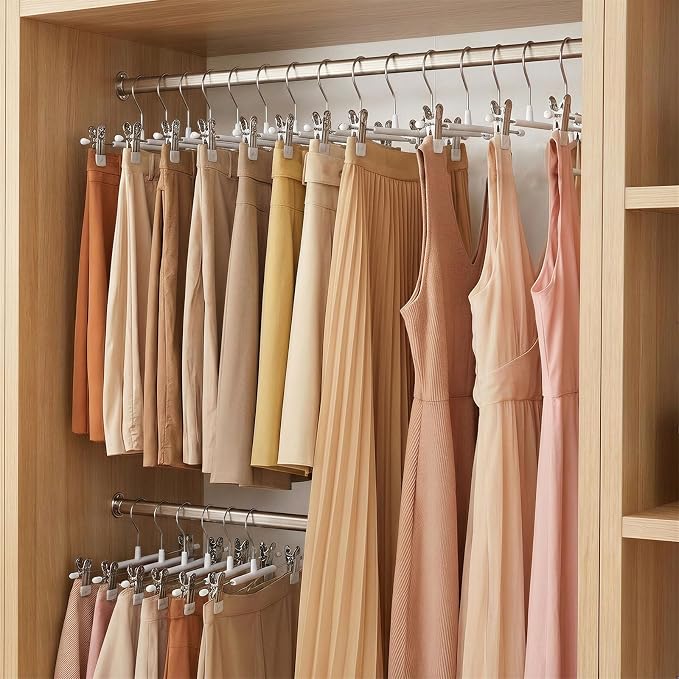 POZEAN Pants Hangers with Clips for Women 50 Pack, 12Inch Adjustable Heavy Duty Skirt Hangers, Space Saving Non-Slip Shorts Jeans Trousers Clothes Hangers, White - Image 6