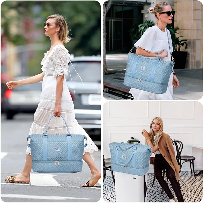 Duffle Bag for Travel, Weekender Bag with Shoe Compartment, Carry On Overnight Bag for Women with Toiletry Bag, Gym Bag with Wet Pocket, Hospital Bags for Labor and Delivery Beige - Image 7