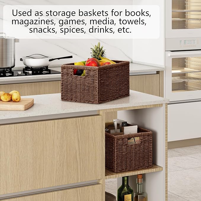 2 Packs Large Wicker Storage Basket, Closet Storage Baskets Bins for Shelves, Decorative Collapsible Baskets for Organizing Clothes Toy Nursery Bathroom Organizers and Storage, Brown - Image 7
