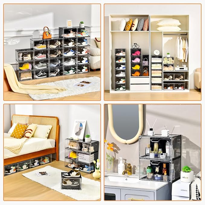 Amllas New 8 Pack Shoe Boxes Stackable, Large Shoe Storage Organizer with Lids,Drop Side Shoe Containers for Entryway,Sneaker Storage Fit up to US Size 13 for Men/Women(13’’x 10.6”x 8.3”) - Image 4