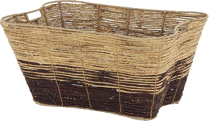 Deco 79 Seagrass Handmade Decorative and Functional Storage Basket Oversized Color Block Basket Organizer with Slot Handles, Basket for Storage 30" x 20" x 15", Brown by Unknown