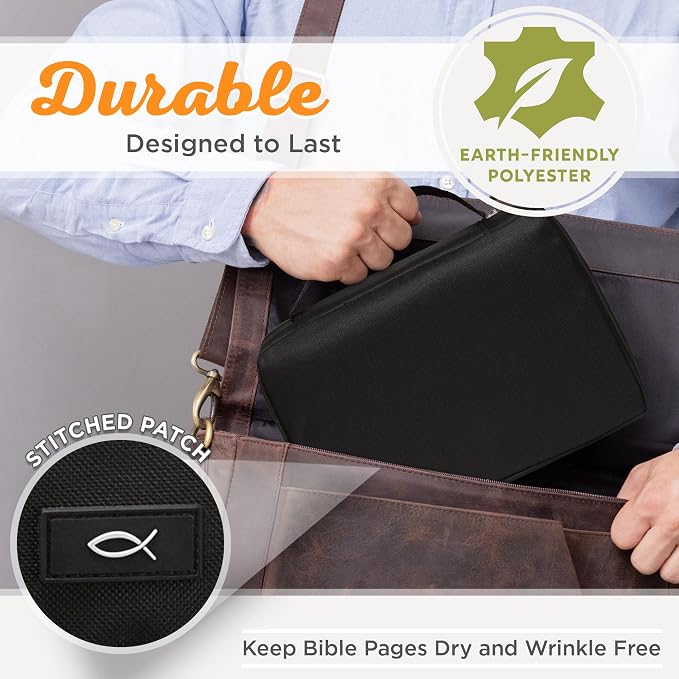 Promo Poly-Canvas Bible / Book Cover w/Fish Applique (Medium, Black) - Image 3