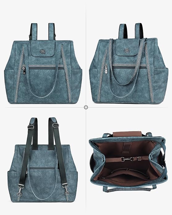 Large Laptop Tote Bag for Women Designer Leather Laptop Bag, 15.6in | Fashion Travel Backpack Purse Shoulder Handbag Fits 15.6 Laptop, Daily, Work, Business Trip, Weekend Travel, Teacher - Image 8