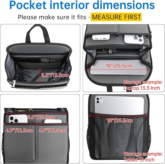 Large Premium Wider Rugged Backpack Organizer Insert for Men Women Work Travel -19 Pockets, Padded Nylon-Gray - Image 6