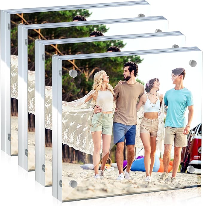 Yalikop 4 Pcs 4 x 4 Inch Thick Clear Acrylic Magnetic Photo Frames, 20mm Thickness Double-sided Transparent Visible Picture Frame Desktop Display for Home Office School Store Supplies by Yalikop