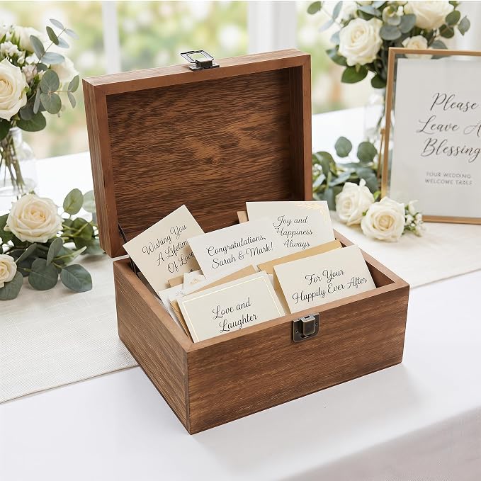 Wooden Keepsake Storage Box with Hinged Lid for Wedding Treasure Decorative | 8x6x4.4 Inches can Hold 5x7 Pictures Baby Keepsakes, Stash Case with Black Velvet Base, Small Memory Case Wooden - Image 6