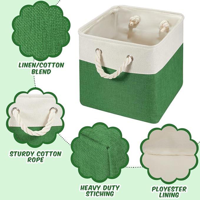 Geiserailie 6 Pcs 11 x 11 Inch Cube Storage Bins Fabric Storage Organizer Bins Foldable Cube Baskets with Sturdy Carry Handles Wicker Baskets for Home (Primary Colors) - Image 3