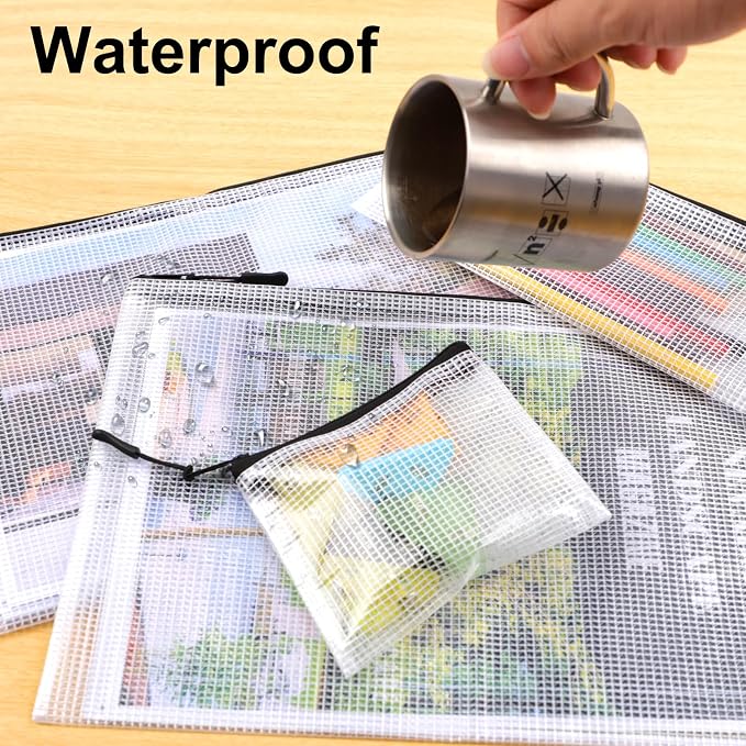 YOPCDJ 20pcs Multisize Mesh Zipper Pouch, Waterproof Bags for Office Supplies, 8 Sizes Waterproof Plastic Document Pouch, Bags for Travel Storage, Office Supply and Home Organize - Image 5