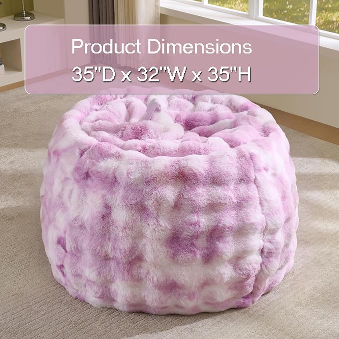 Fluffy Faux Rabbit Fur Bean Bag Chair Cover(No Filler),Cozy Shaggy Bubble Stuffed Animal Storage Large Bean Bag Cover for Bedroom Living Room,Fuzzy Bean Bag Cover Girls Teens Adult,Tie-dye Lavender - Image 3