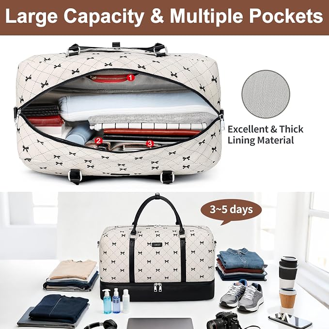 Weekender Bags for Women, 21" Travel Duffle Bag with Shoe Compartment | 3PCS Carry On Overnight Large Duffel Bag with Crossbody Bag and Toiletry Bag for Weekend Travel Gym Hospital Business Trip - Image 5