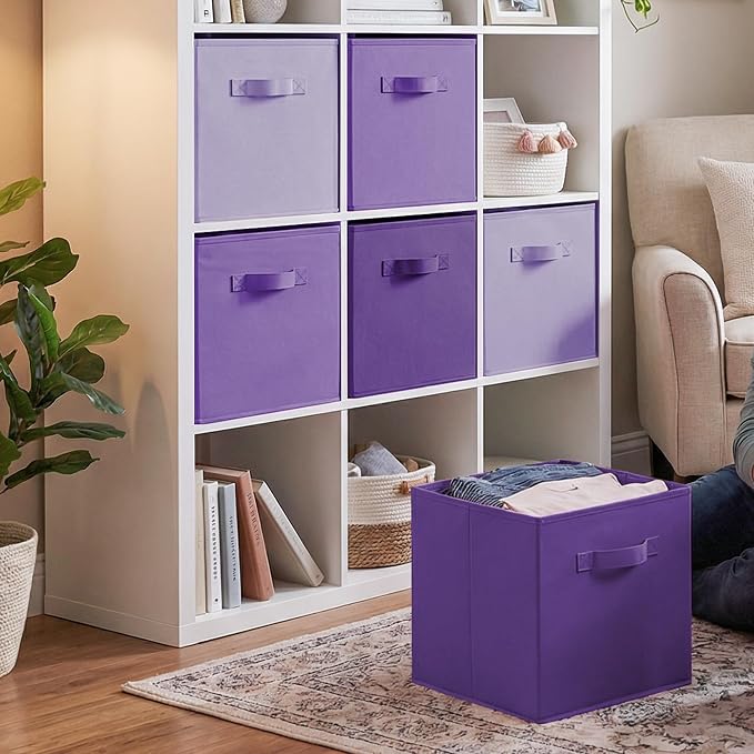 Cupic Cupid 6-Pack 13x13 Storage Cube Bins, Fabric Cubes, Purple Gradient | Foldable, Reinforced Front Handle, Holds Toys, Books, Accessories, Fits Closet, Shelves, Playroom, Office, Cubby - Image 5