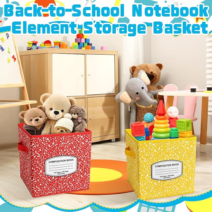 Demonwer 6 Pcs 11 Inch Fabric Storage Bins Color Composition Cubby Basket Bins with Handles Notebook Storage Containers for Back to School Decorations Office Home Organizer Supplies - Image 4