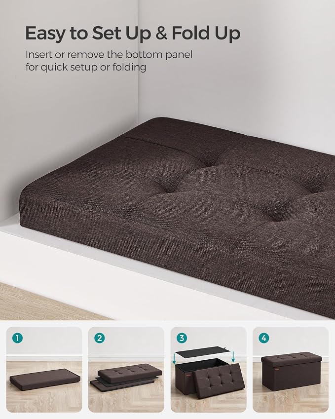 SONGMICS Mazie Collection - 30 Inches Folding Storage Ottoman Bench, Ottoman Foot Rest, End of Bed Bench, Storage Chest, Load 660 lb, for Living Room, Bedroom, Entryway, Brown ULSF047K02 - Image 7