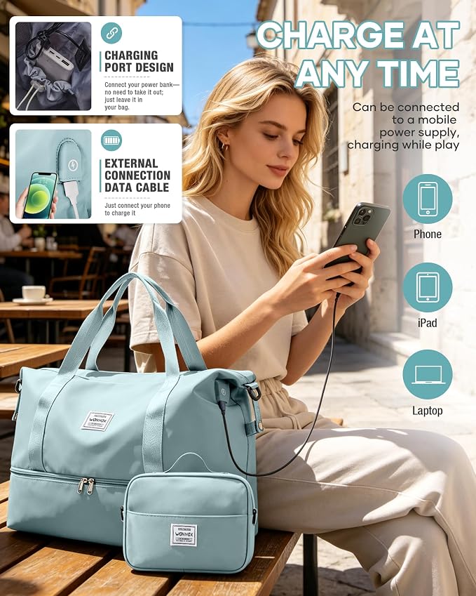 Travel Duffel Weekender Bag Women Tote Carry On Bags With Shoe Compartment | Travel Overnight Bags with Trolley Sleeve for Airplanes Waterproof Lightweight Sport Tote Gym with Toiletry Bag Blue - Image 6