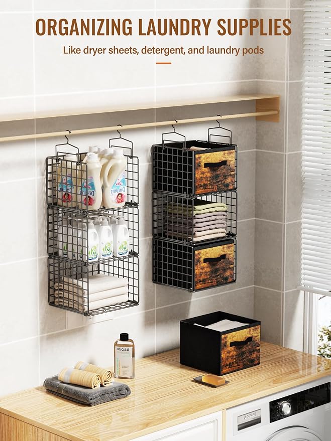 Closet Hanging Organizer with Drawers, 6 Tier Metal Closet Organizers and Storage with 4 Hanging Hooks 4 S-Hooks for Wardrobe Laundry Room, Wire Storage Shelf for Clothes Sweaters Pants (Black) - Image 6
