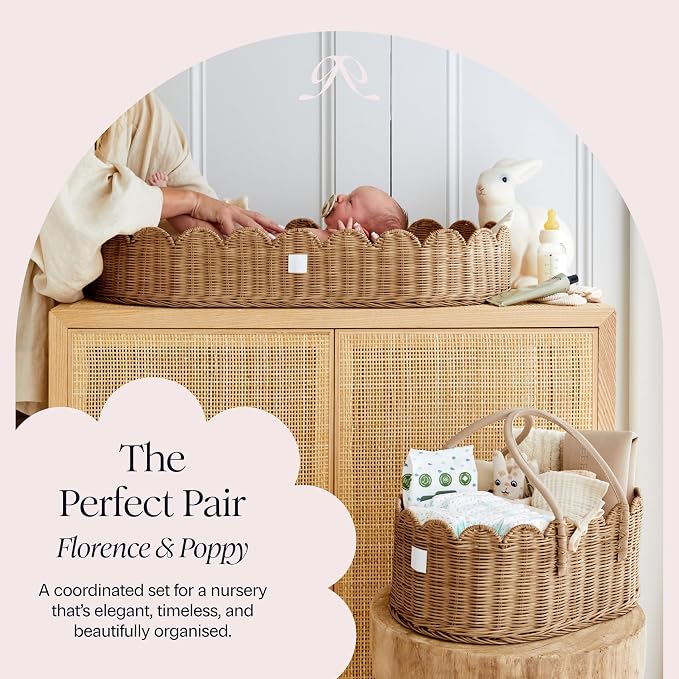 BEBE BASK Premium Baby Diaper Caddy Organizer - Scalloped Rattan Basket | Handmade & Award-Winning, Elegant Scalloped Edge, Newborn Essentials, Nursery Basket, Removable Divider, Baby Shower (Mocca) - Image 5