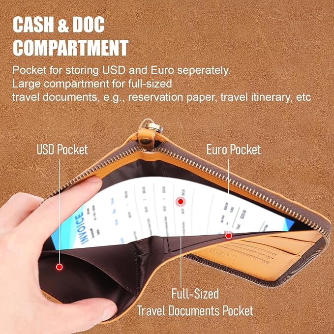 STAR VISTA Lorenzo Full Grain Leather Family Passport Wallet for 4, Large Travel Document Organizer for Exquisite Voyagers, Multi-Currency Compartments, RFID Blocking, AirTag Track, Honey - Image 7