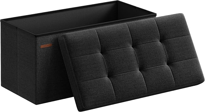 SONGMICS Mazie Collection - 30 Inches Folding Storage Ottoman Bench, Ottoman Foot Rest, End of Bed Bench, Storage Chest, Load 660 lb, for Living Room, Bedroom, Entryway, Ink Black ULSF047B01 by Unknown