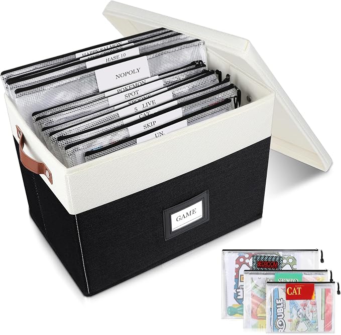 Board Game Storage, Board Game Organizer with 12pcs Zipper Bags and Writable Stickers, Board Organizers Storage with Lid for Office Supplies, Puzzles, Video Game, Craft Product by HLWGOG