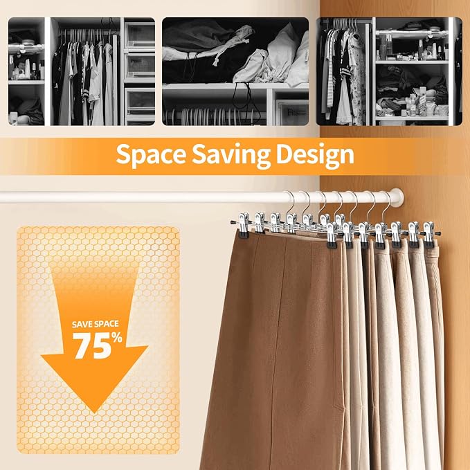 Pants Hangers with Clips Skirt Hangers for Women 30Pack | Metal Adjustable Trouser Hangers for Jeans Shorts Dress Clothes Hangers Space Saving Black - Image 6