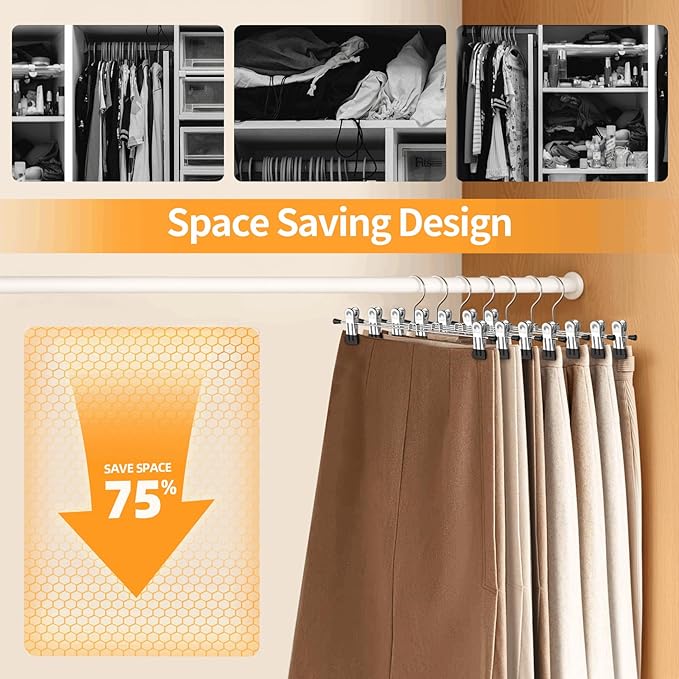 Pants Hangers with Clips Skirt Hangers for Women 10Pack | Metal Adjustable Trouser Hangers for Jeans Shorts Dress Clothes Hangers Space Saving Black - Image 6