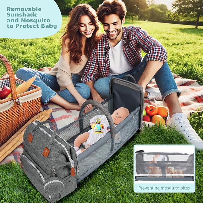 Diaper Bag Backpack for New Parents, Large Capacity Baby Travel Bag with Bottle Holders, Multiple Compartments (Grey) - Image 4