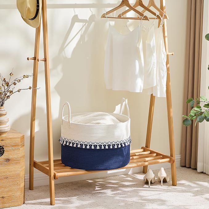 KAKAMAY Large Blanket Basket with Handles, Storage Basket for Living Room | Extra Large Capacity | Natural Cotton Rope | Blanket Storage | Woven Storage Basket | Stuffed Animal Storage | Laundry Basket - Image 4