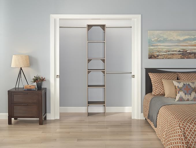 ClosetMaid SuiteSymphony Wood Closet Organizer Starter Kit with Tower and 3 Hang Rods, Shelves, Adjustable, Fits Spaces 4 – 9 ft. Wide, Natural Gray - Image 2