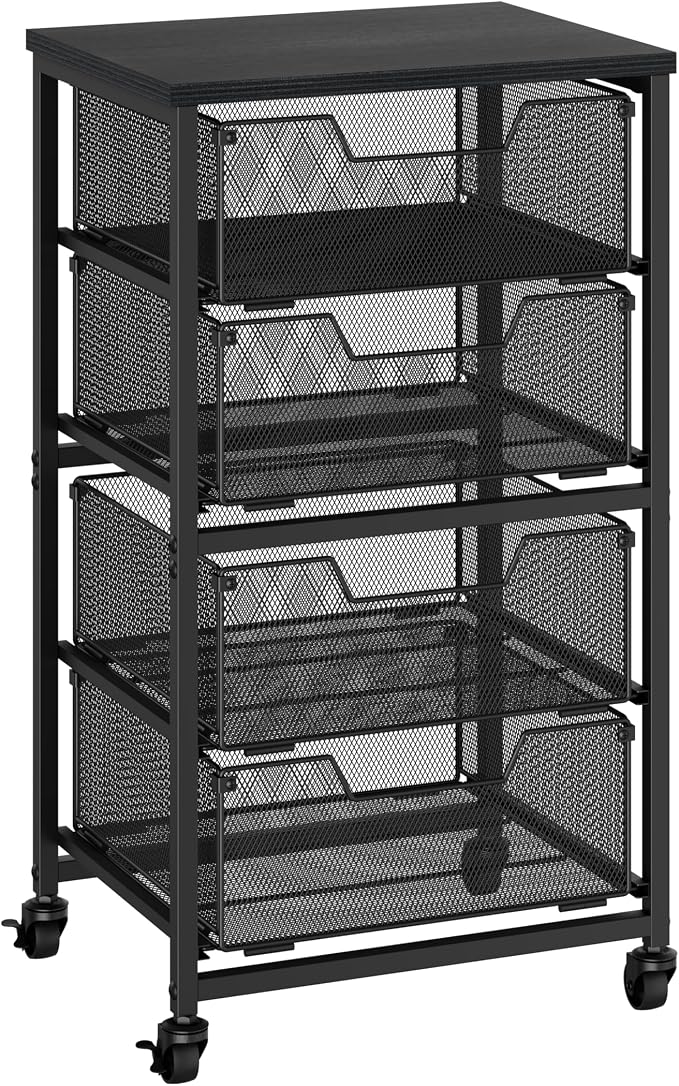 Rolling Cart with Drawers, 4-Drawer Storage Cart on Wheels with Wooden Top, Metal Utility Cart with Storage Drawers, Craft Storage Art Cart for Classroom, Office, Kitchen, Bedroom,Patent Pending by Aokitsink