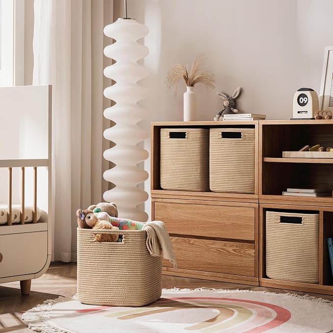 UBBCARE Set of 4 Storage Basket-13 X 13 X 13 In, Cotton Rope Basket for Shelves, Toys, Book, Cube Storage Bins with Handles, Woven Storage Basket for Organizing, Brown - Image 5