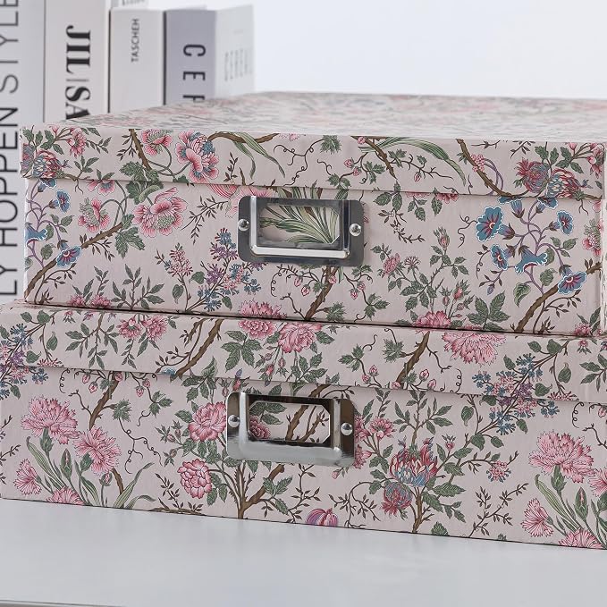 Soul & Lane - Nesting Floral Photo Storage Boxes with Lids, Set of 3 | Large Decorative Cardboard Memory Box Set for Keepsakes, Documents and Scrapbook Paper, Pretty Letter Organizers for Decor - Image 3