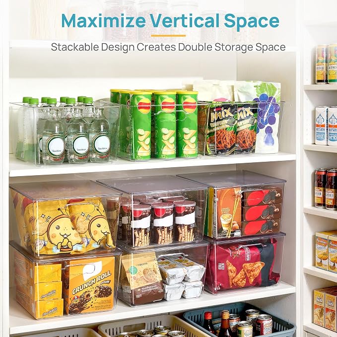 Vtopmart 4 Pack Extra Large Clear Stackable Storage Bins with Lids for Cube | 11in Cube Storage Bins with Handle for Onions and Potatoes, Plastic Containers for Pantry, Freezer, Kitchen, Closet, Bathroom - Image 3