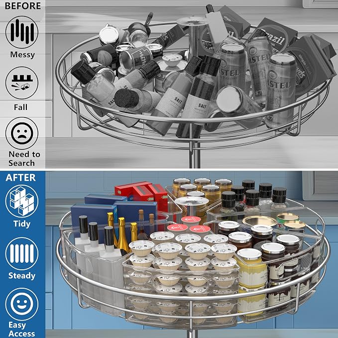 Lazy Susan Organizer Bins for 28"-29" Diameter Corner Cabinet Lazy Susan, 8 Pack, Clear Plastic Cabinet and Pantry Storage Bin, 1/8 Wedge-Food Safe, BPA Free - Image 5