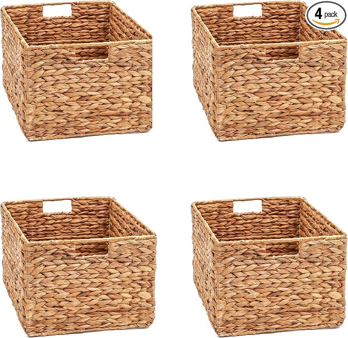 Trademark Innovations Large Foldable Rectangle Woven Wicker Basket Bins for Storage (Set of 4) by Trademark+Innovations