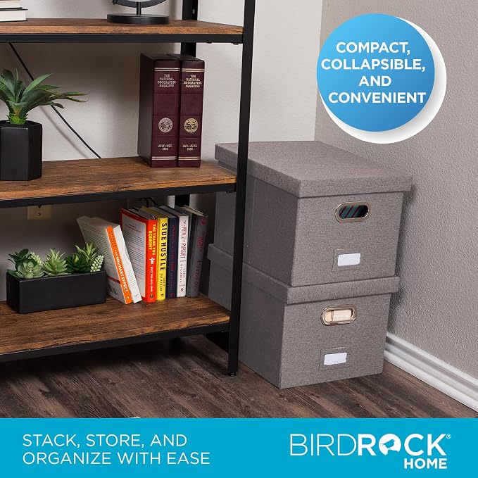 Internet's Best Collapsible File Box Storage Organizer with Lid - Decorative Linen Filing & Storage Office Boxes – Hanging Letter/Legal Folder – Home Office Bins Cabinet – Grey Container - 1 Pack - Image 4