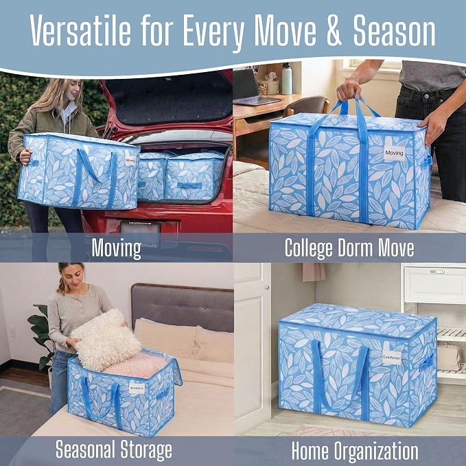 VENO 8 Pack Heavy Duty Moving Bags, Extra Large Storage Bags with Reinforced Handles & Strong Zippers, Foldable & Reusable Moving Box Alternative for Clothes & Dorm Storage - Image 6
