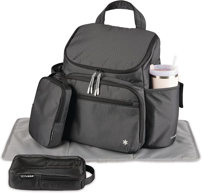 Skip Hop Diaper Bag Backpack with Portable Changing Pad Adjustable Pocket for 30 oz Tumblers 9 Total Pockets Insulated Packing Cubes Luggage Sleeve & Stroller Straps Fits a 14” Laptop Forma Next Black - Image 3