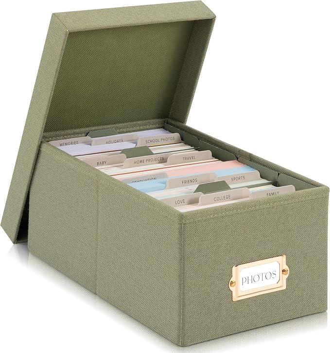 Decorative Photo Storage Box - Sturdy Linen Organizer Holds 850 4x6 Photos | Organizer with Dividers Stores Up to 850 Pictures - Portable Scrapbook Storage Containers with Lid by ZICOTO