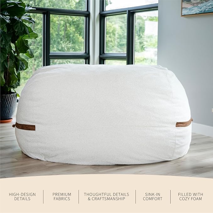 Big Joe Fuf 8Ft Giant Foam Bean Bag Chair, Oversized Couch with Removable Cover for Kids, Teens, Adults, Sandstone Textured Boucle, 8 Foot | Premium Shredded Foam Filled, Textured Boucle, Adult-Sized Comfortable Seating, Supports Up to 300 lbs - Image 6