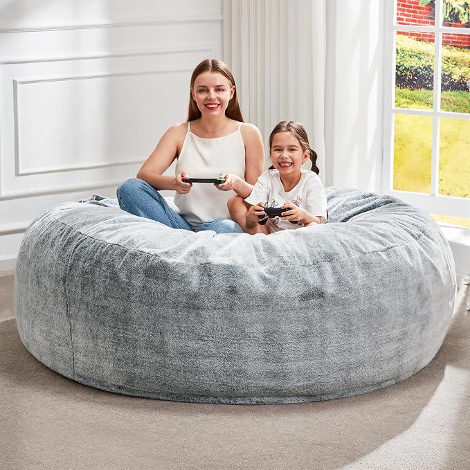 Hobestluk Bean Bag Chair for Adult Giant Beanbag with Filler Grey 6FT | Breathable Material Removable Machine Washable Cover Memory Foam Living Room Bedroom Reading Gaming Oversized Large Big by YourHomeDeservesMore