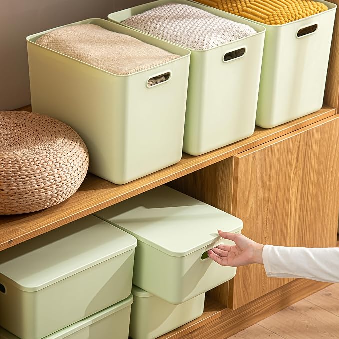 5 pack large plastic White storage bins with Lids, Toy Box Chest with Handle，Organizer Containers Baskets for Baby,Nursery，Shelves，Playroom, Bedroom，Office,Closet，home (Light Green, 5L) - Image 3