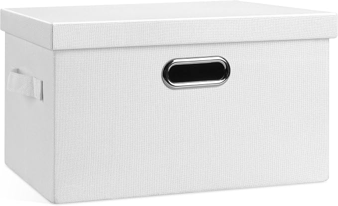 Graciadeco Medium 15" 21 Quart Collapsible Stackable Storage Bins with Lids, 1 Pack White Foldable Fabric Closet Storage Boxes with Lids, 4 Handles Heavy-duty Linen Cube Baskets for Bedroom | 21 Quart 1 Pack White Collapsible Stackable Linen Fabric 4 H... by GraciadecoStorage