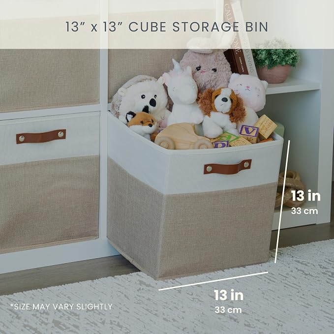 OrganiHaus 13x13 Cube Storage Bins, Set of 4 - Fabric Storage Cubes | Sturdy, holds its shape; odor-free; fits IKEA Kallax and Expedit; vegan leather handles - Image 2