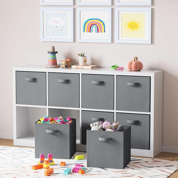 Fabric Storage Cubes for Cube Organizer - 8 Pack Heavy Duty Storage Bins - 13 Inch Cube Storage Bin, Use As A Clothes Storage Box In Closet, Baskets For Shelves or Cubbies Storage bins (Grey) - Image 5