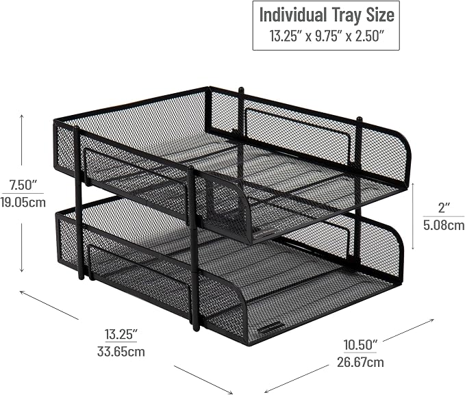 Mind Reader Paper Tray, Desk Organizer, Stackable, Storage, Office, Metal Mesh, 10.5" L x 13.25" W x 7.5" H, Black (Pack of 12) - Image 3